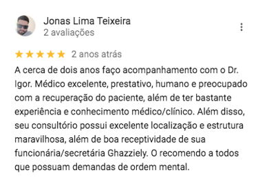 Avaliação de excelência do Dr. Igor Emanuel